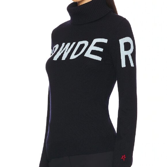 Perfect Moment Black Turtleneck Sweater with Light Blue Text - Picture 2 of 14